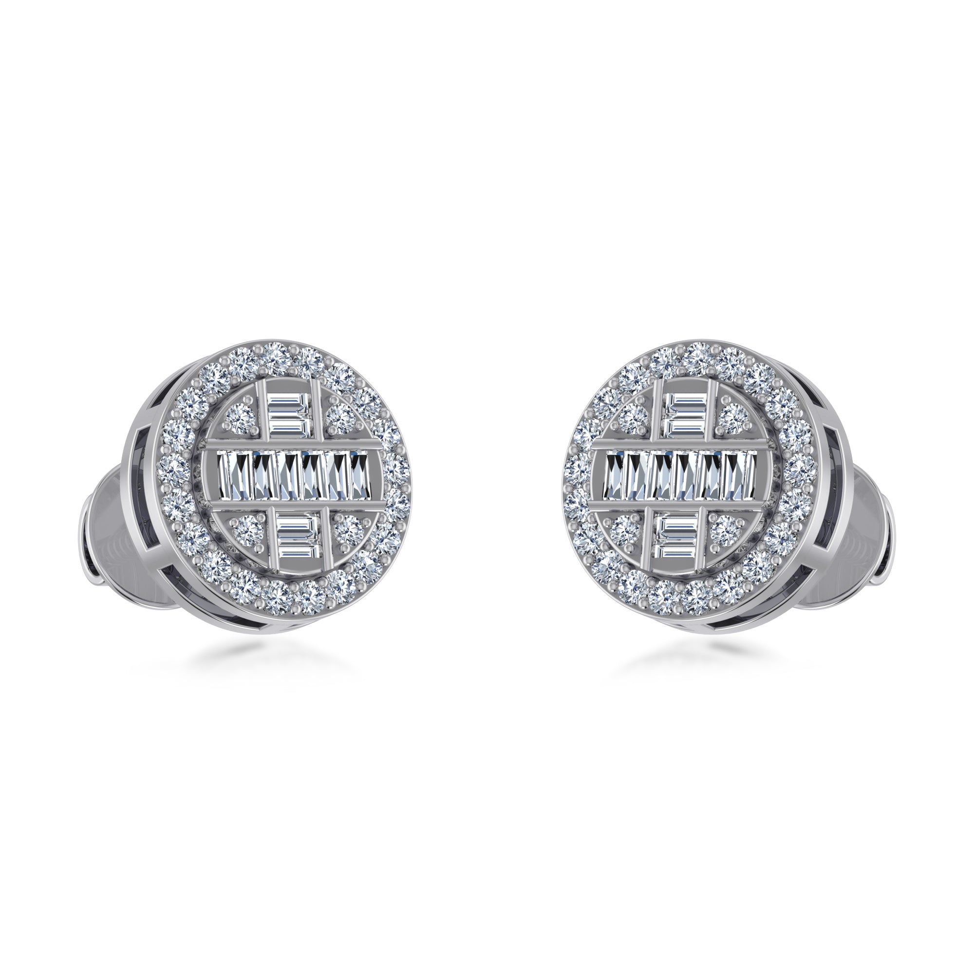 Lab Grown Diamond Round Earrings with Baguette Center 6