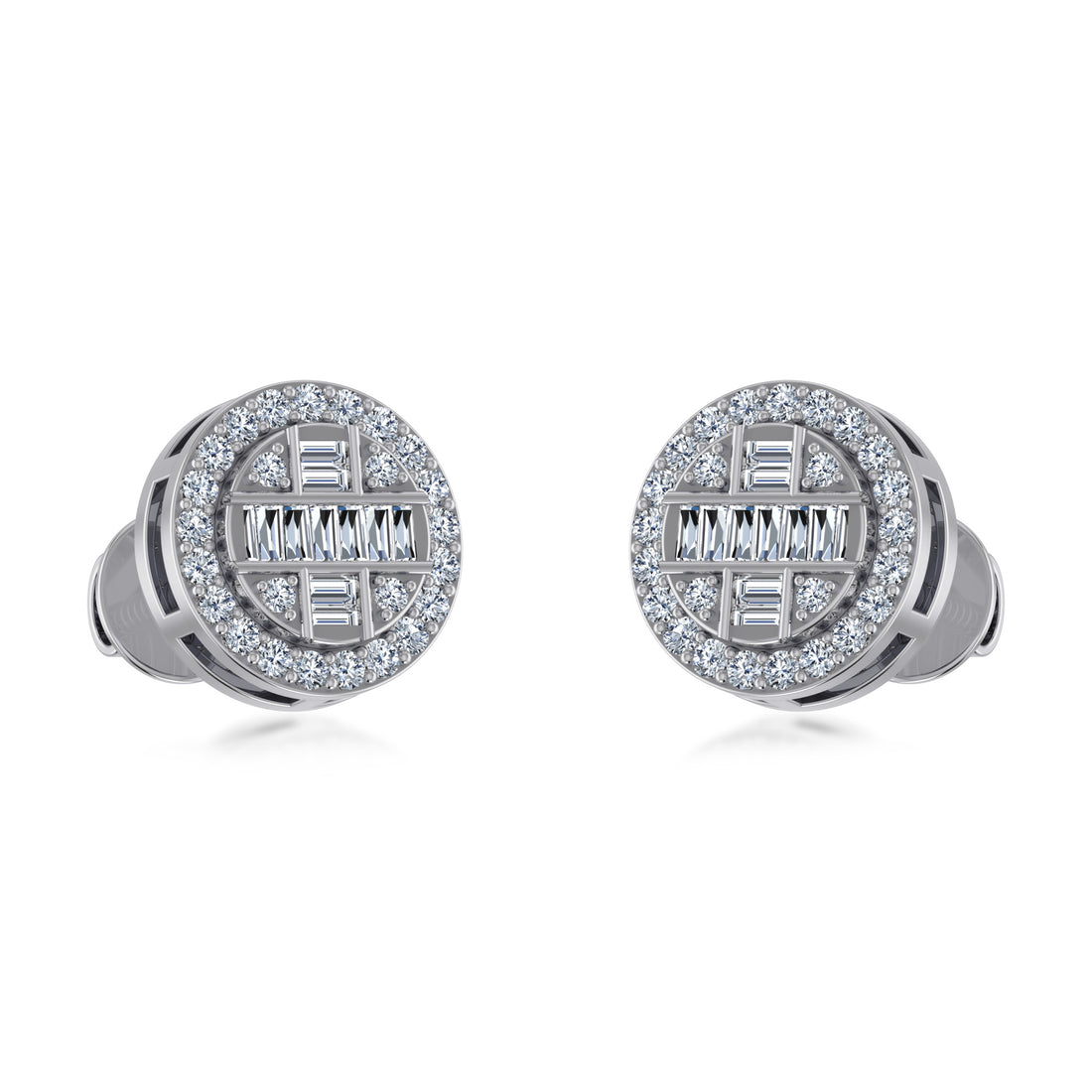 Lab Grown Diamond Round Earrings with Baguette Center 6