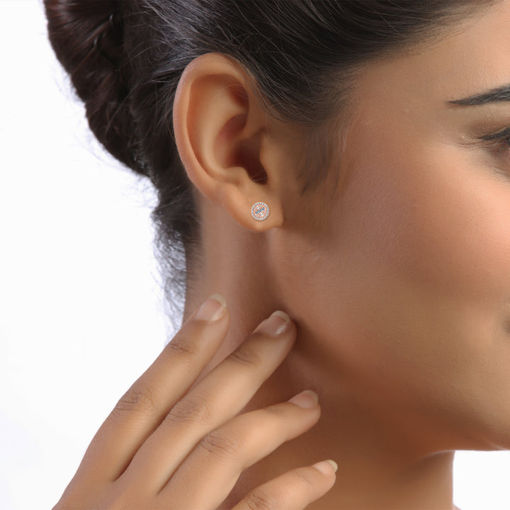Lab Grown Diamond Round Earrings with Baguette Center 7