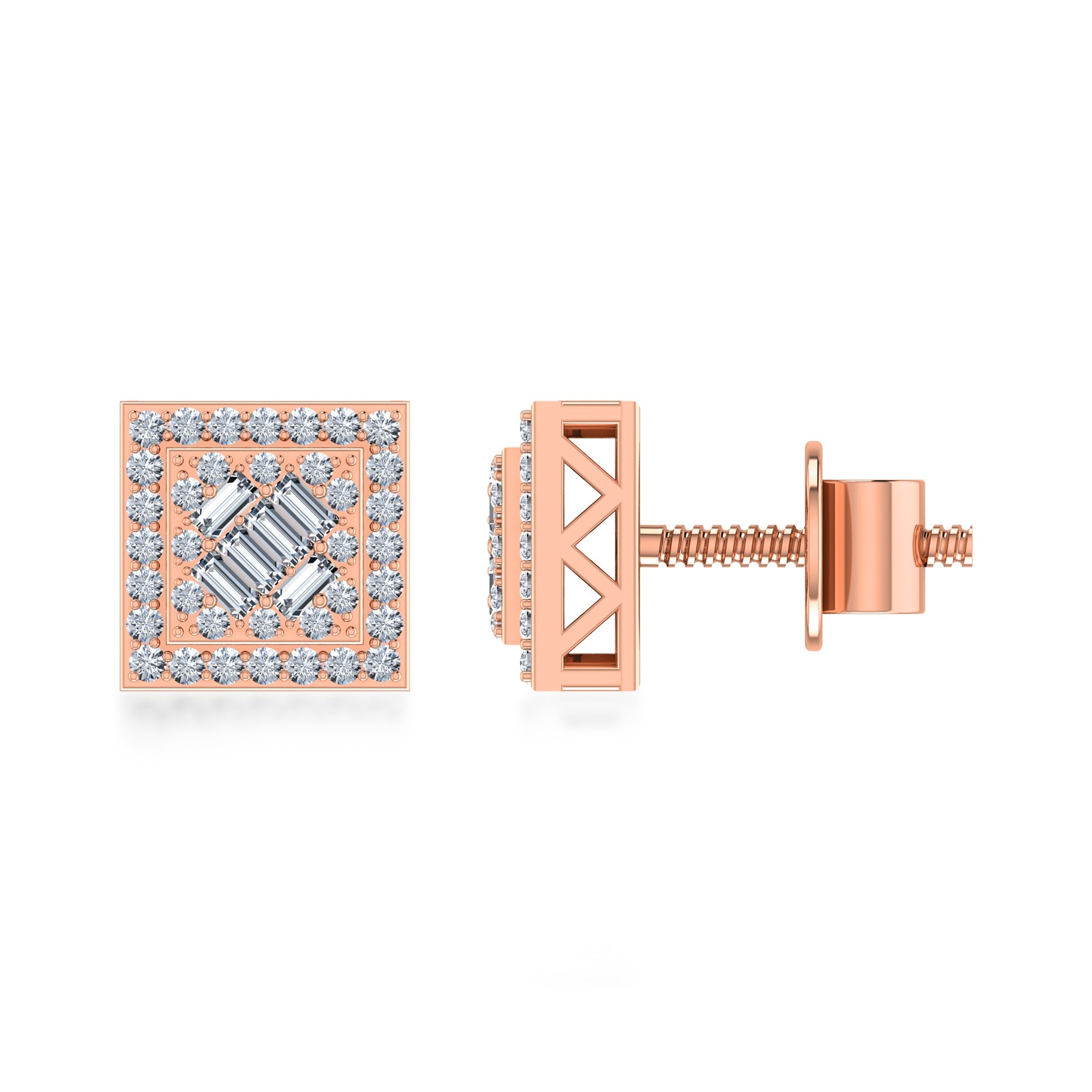 Lab Grown Diamond Square Halo Earrings 3