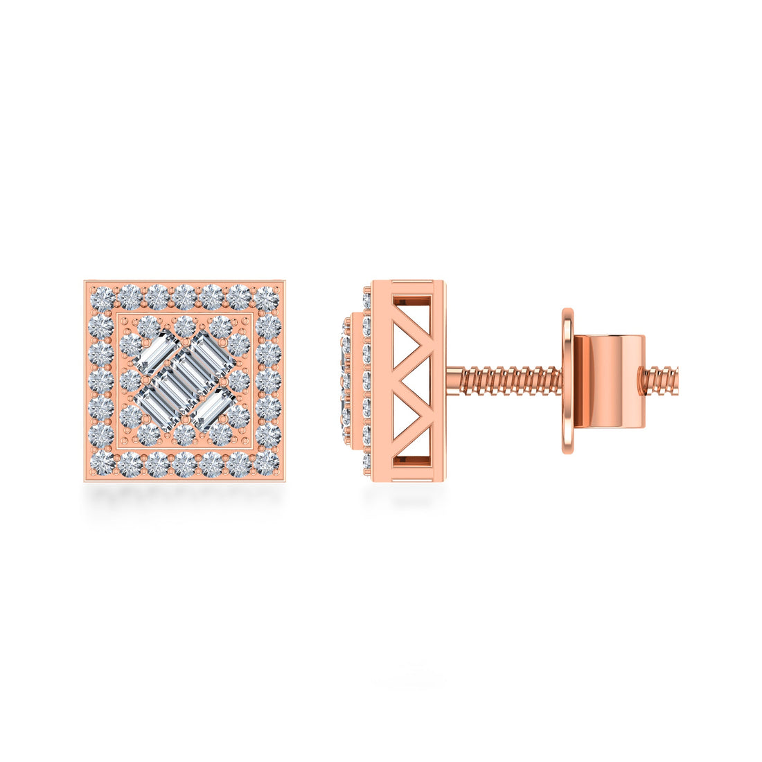 Lab Grown Diamond Square Halo Earrings 3