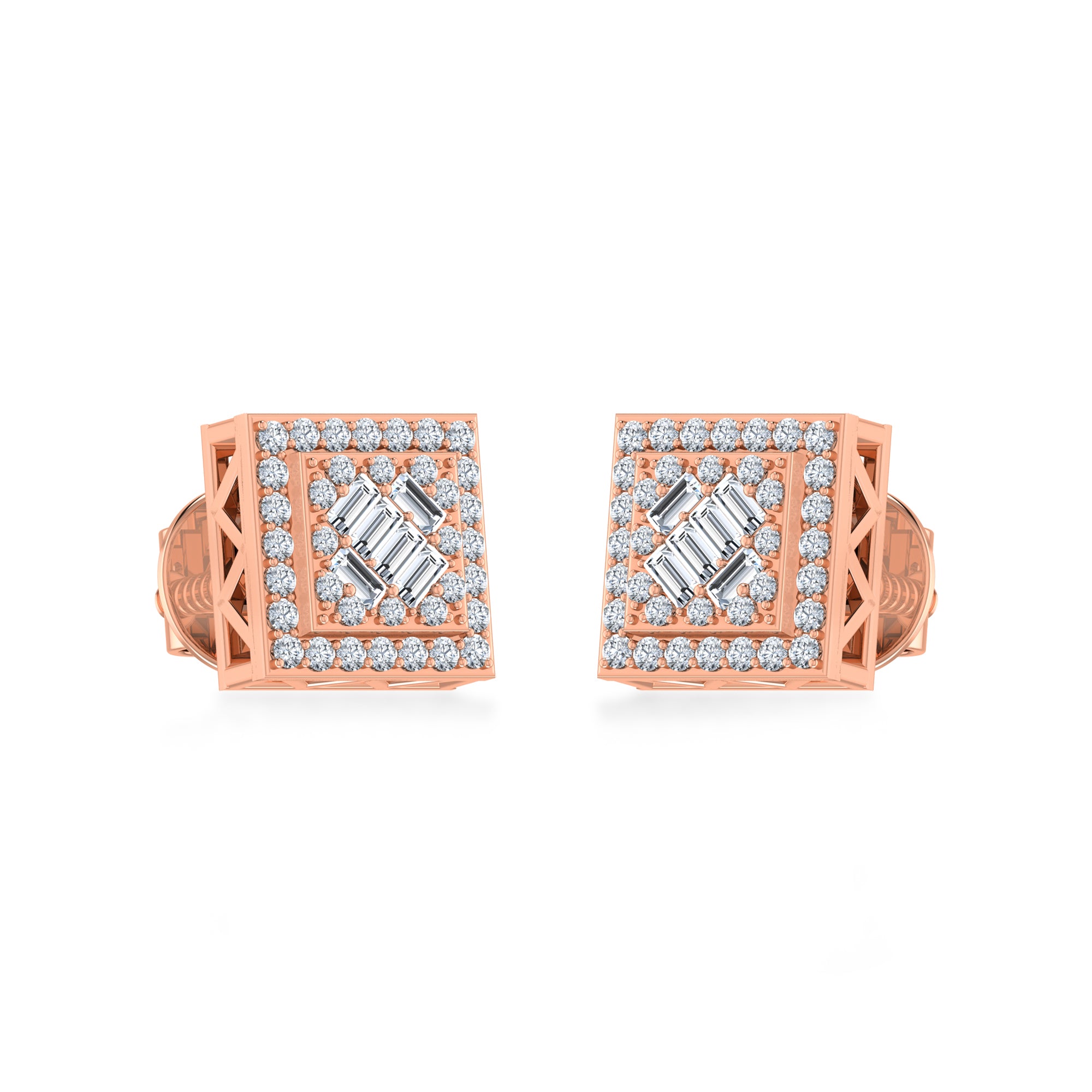 Lab Grown Diamond Square Halo Earrings 4