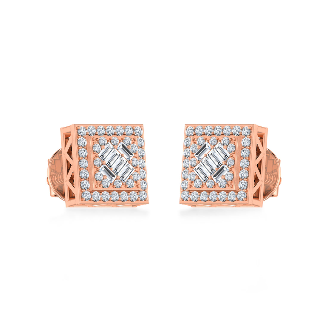 Lab Grown Diamond Square Halo Earrings 4
