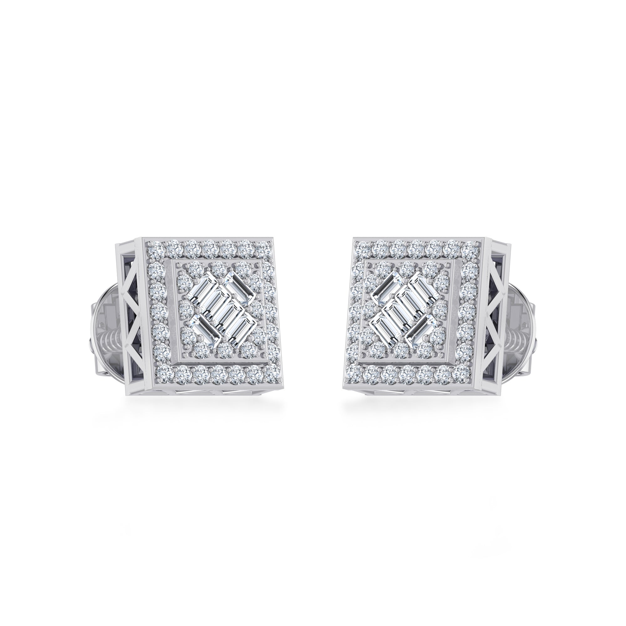Lab Grown Diamond Square Halo Earrings 6