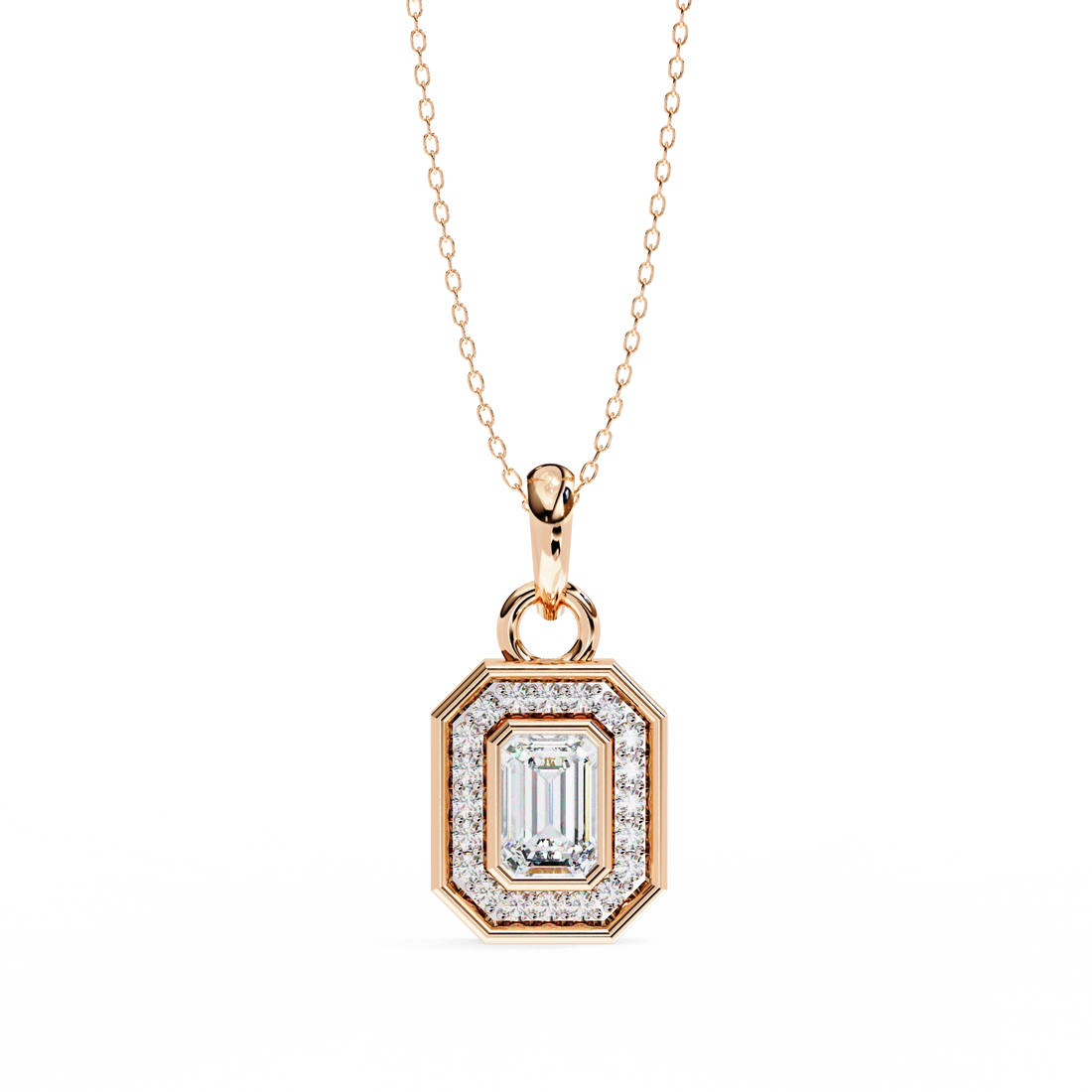 Lab Grown Emerald Halo Diamond pendant