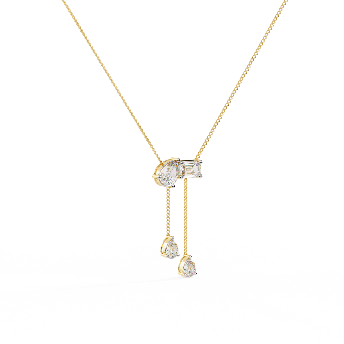 Lab Grown Mixed Cut Diamond Drop Necklace