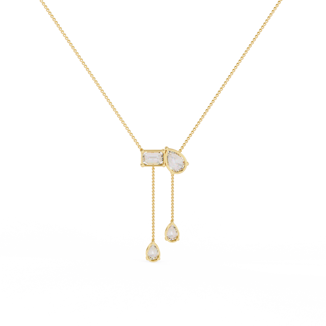 Lab Grown Mixed Cut Diamond Drop Necklace