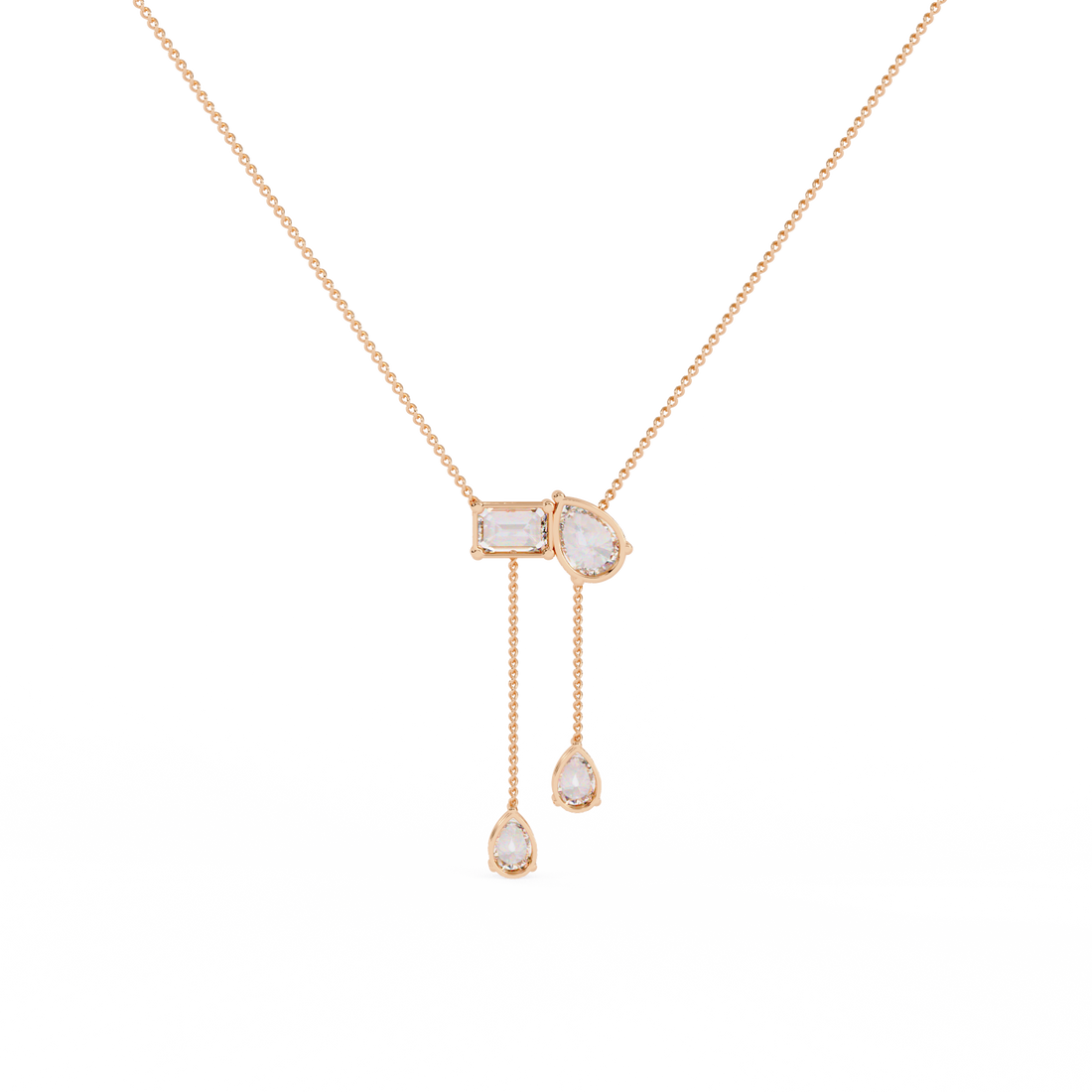 Lab Grown Mixed Cut Diamond Drop Necklace