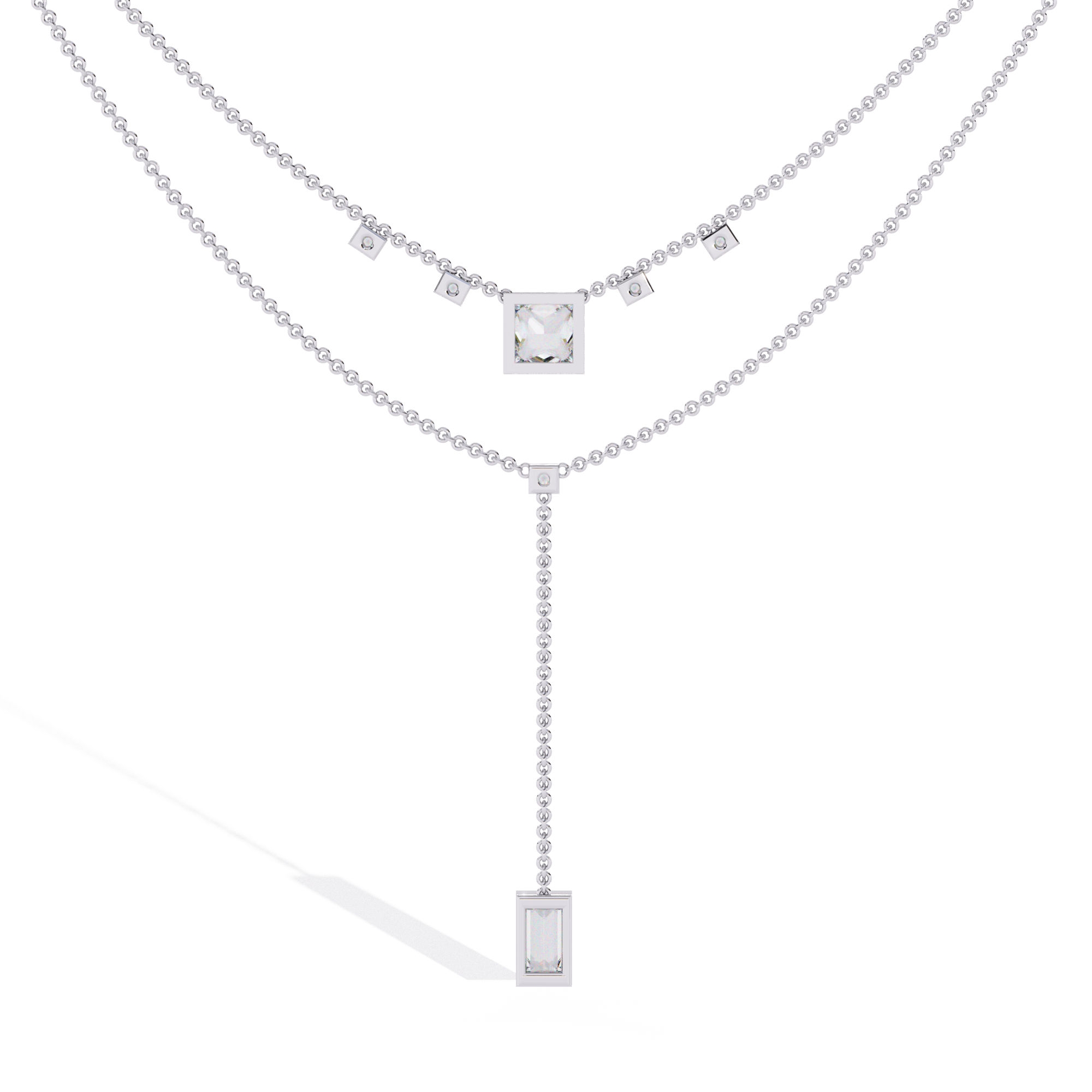 Layered Geometric Necklace with Princess and Baguette Cut lab grown Diamonds
