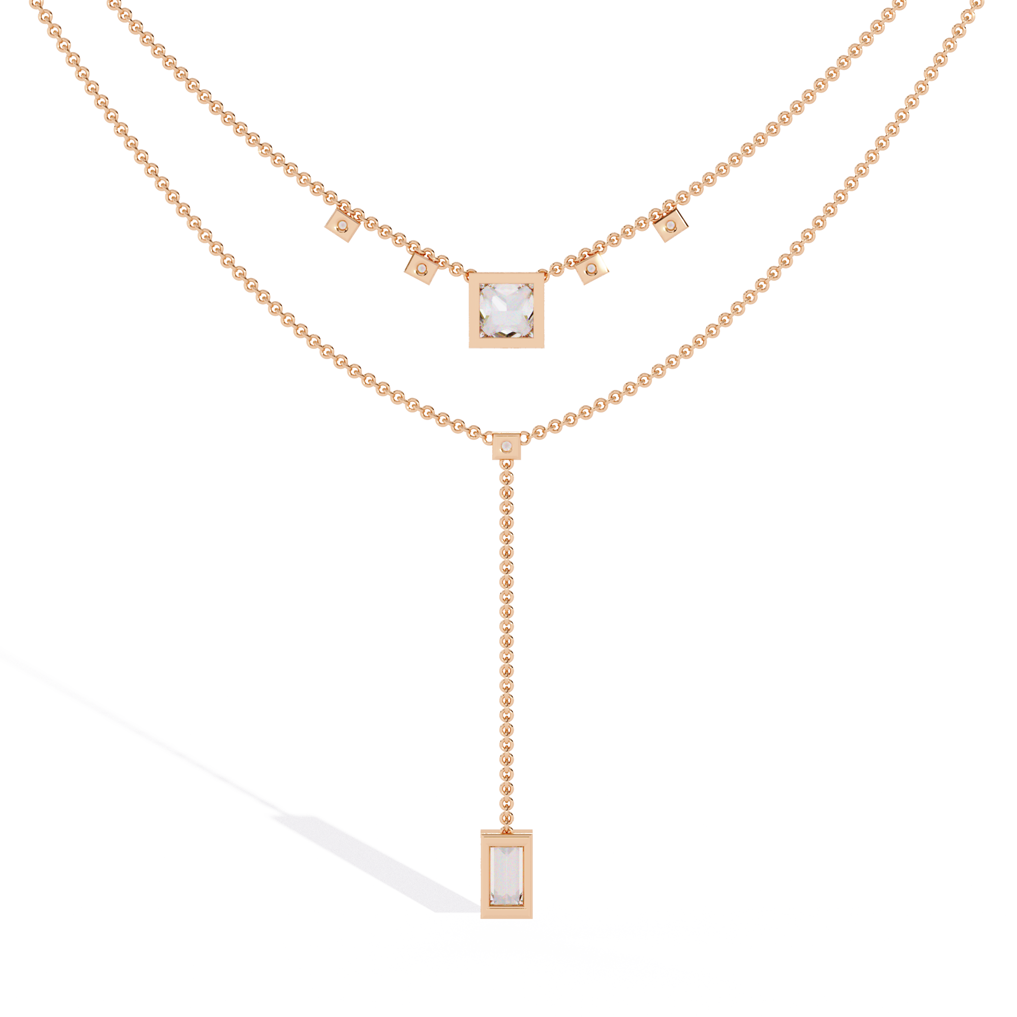 Layered Geometric Necklace with Princess and Baguette Cut lab grown Diamonds