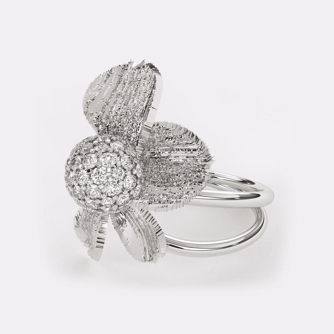 Leaflet Design Diamond Ring in 925 Silver