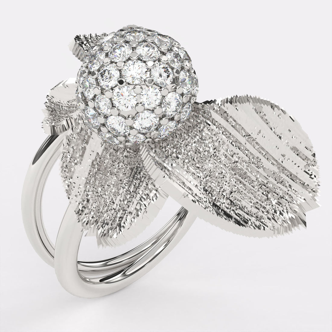 Leaflet Design Diamond Ring in 925 Silver