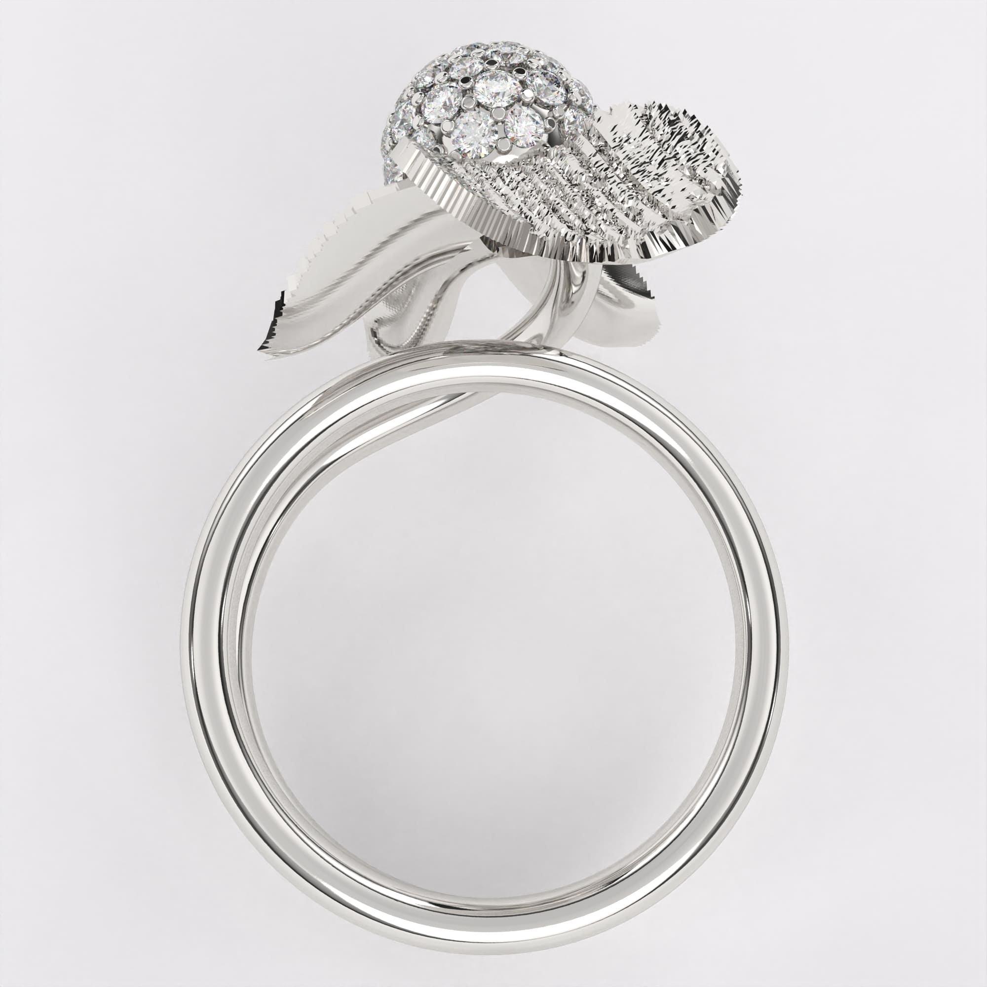 Leaflet Design Diamond Ring in 925 Silver