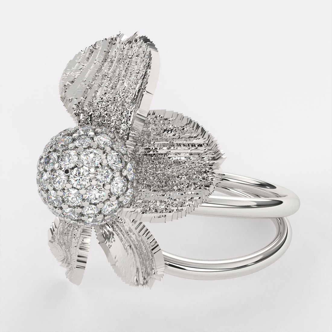 Leaflet Design Diamond Ring in 925 Silver