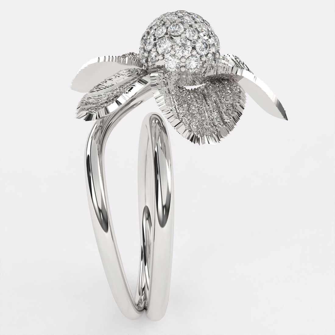 Leaflet Design Diamond Ring in 925 Silver