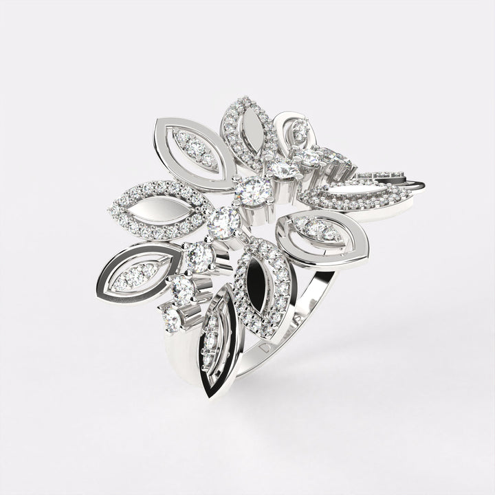 Leafy Diamond Ring in 925 Silver