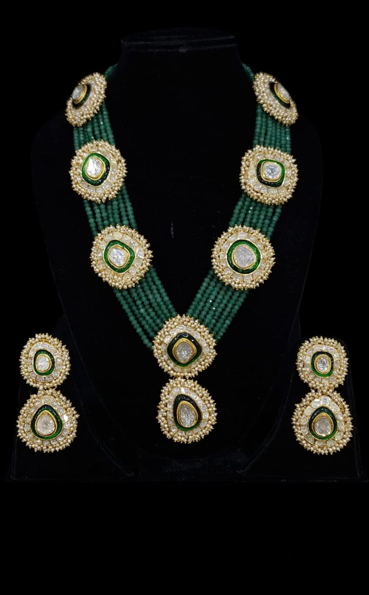 Long Emerald Green Kundan & Pearl Rani Haar Set