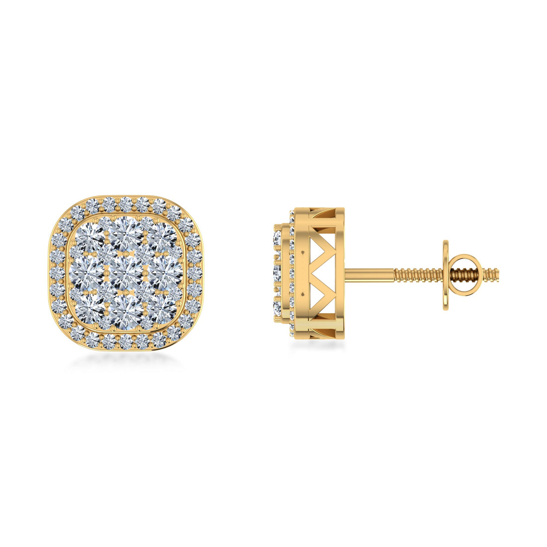 Luxury Cushion Cut Lab Grown Diamond Halo Stud Earrings