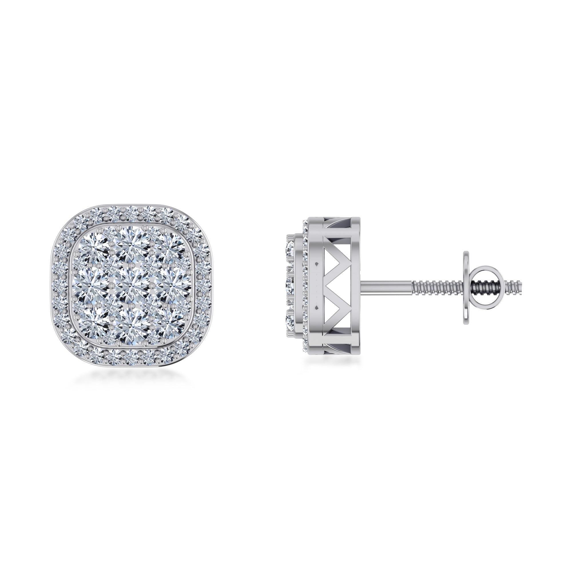 Luxury Cushion Cut Lab Grown Diamond Halo Stud Earrings 5
