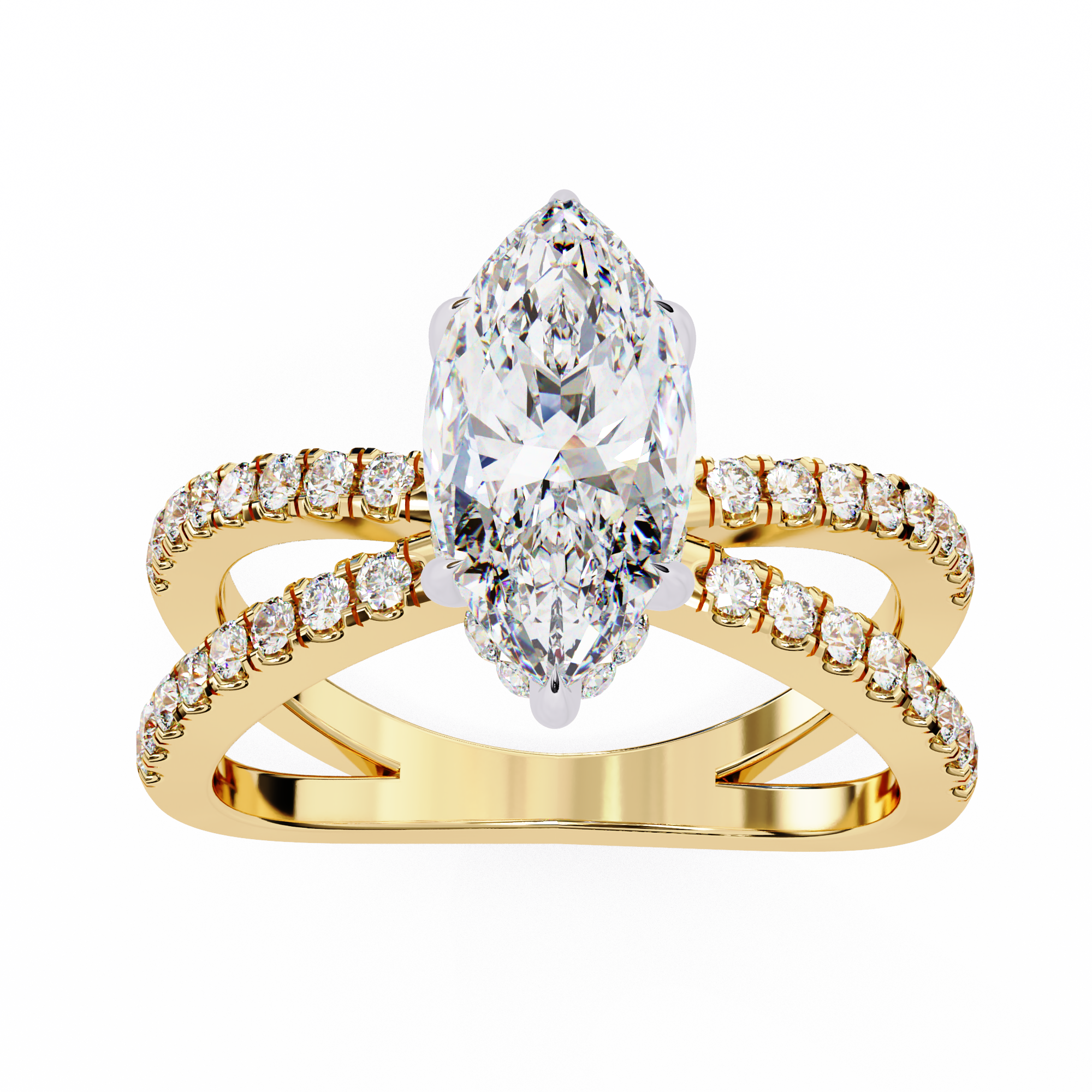 Modern Marquise Solitaire Ring with Diamond Split Shank2