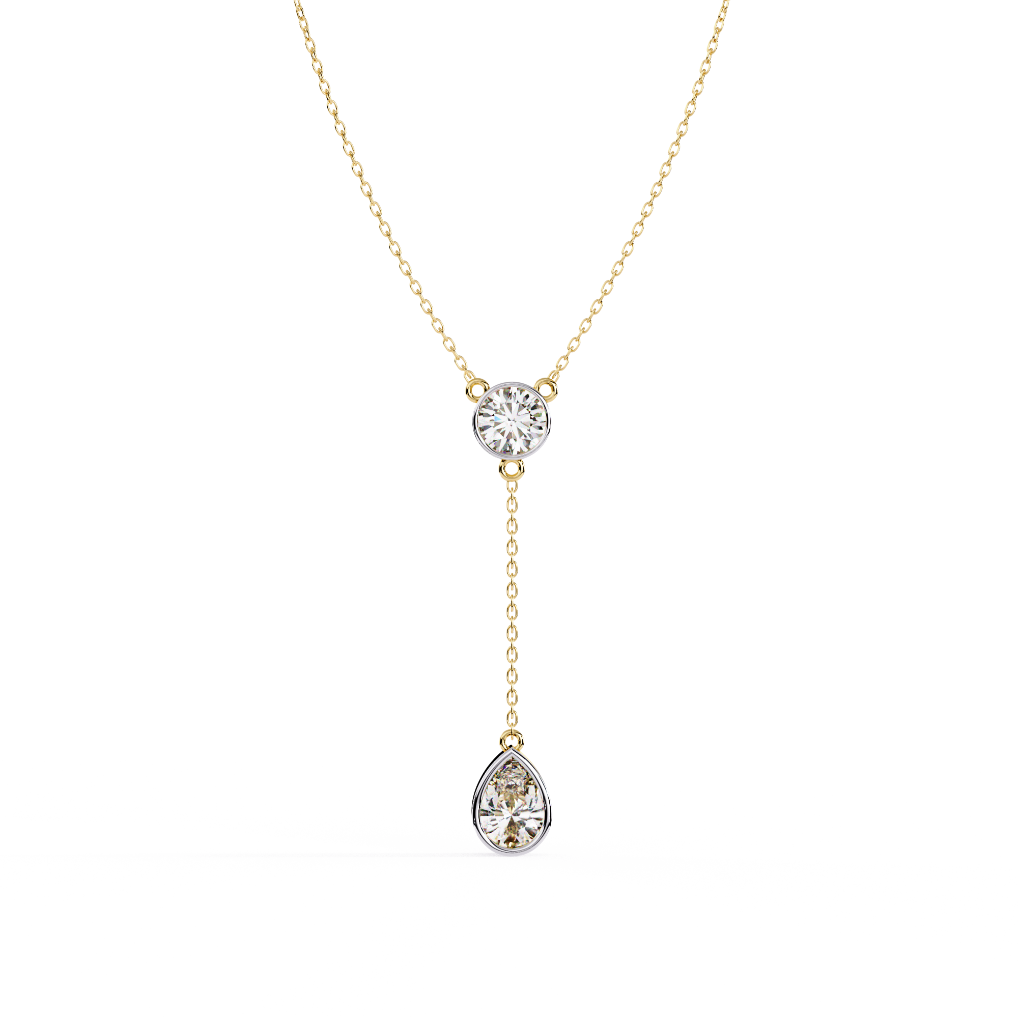 Modern Y Necklace – Round and Pear Lab Grown Diamonds with Chain