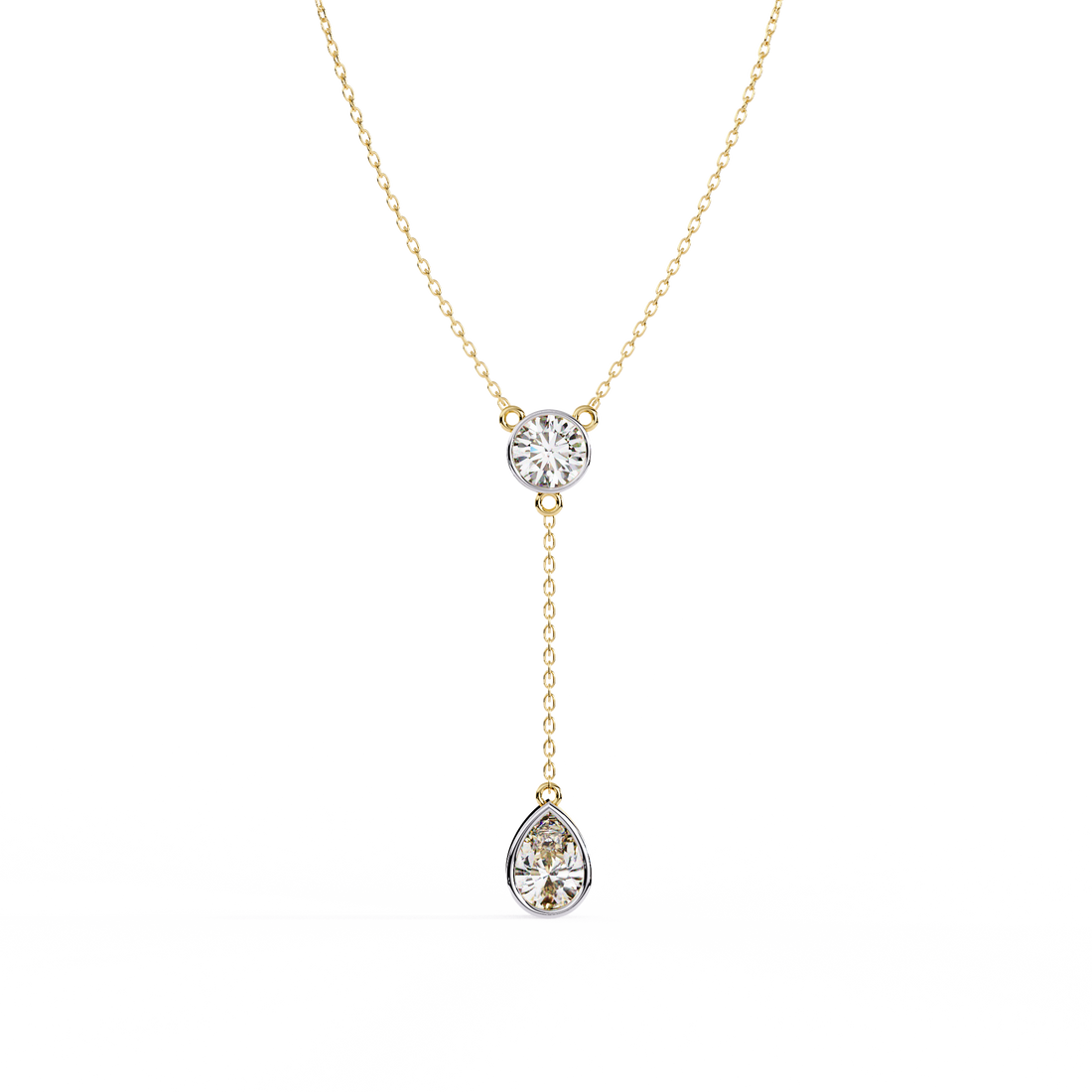 Modern Y Necklace – Round and Pear Lab Grown Diamonds with Chain