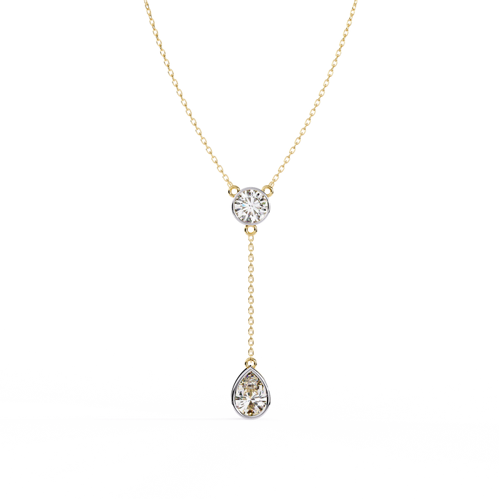 Modern Y Necklace – Round and Pear Lab Grown Diamonds with Chain