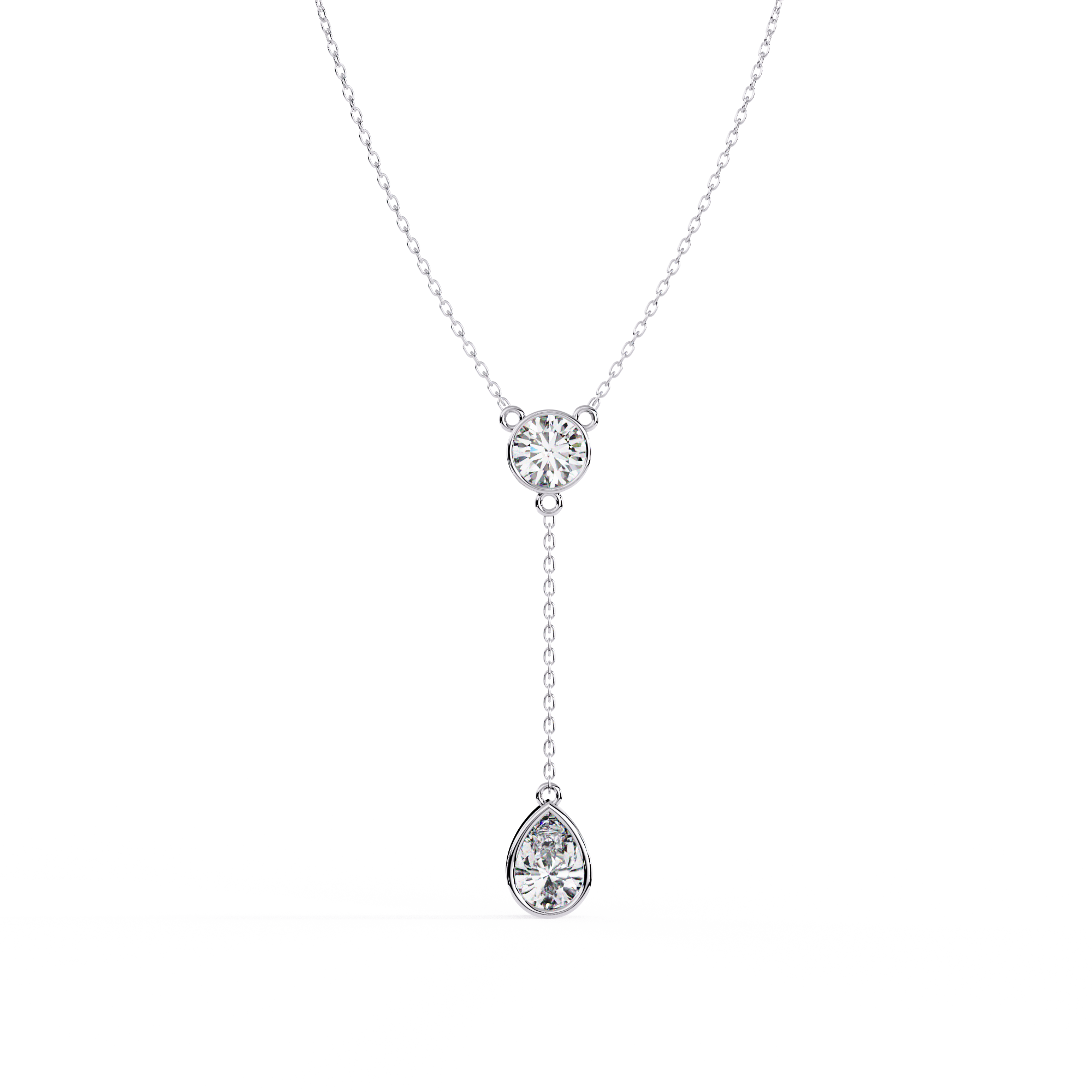 Modern Y Necklace – Round and Pear Lab Grown Diamonds with Chain