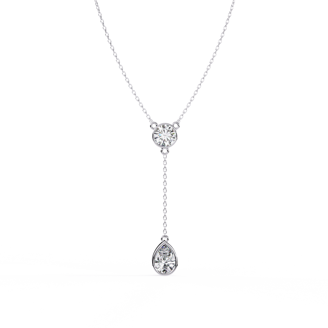 Modern Y Necklace – Round and Pear Lab Grown Diamonds with Chain