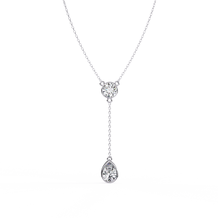 Modern Y Necklace – Round and Pear Lab Grown Diamonds with Chain
