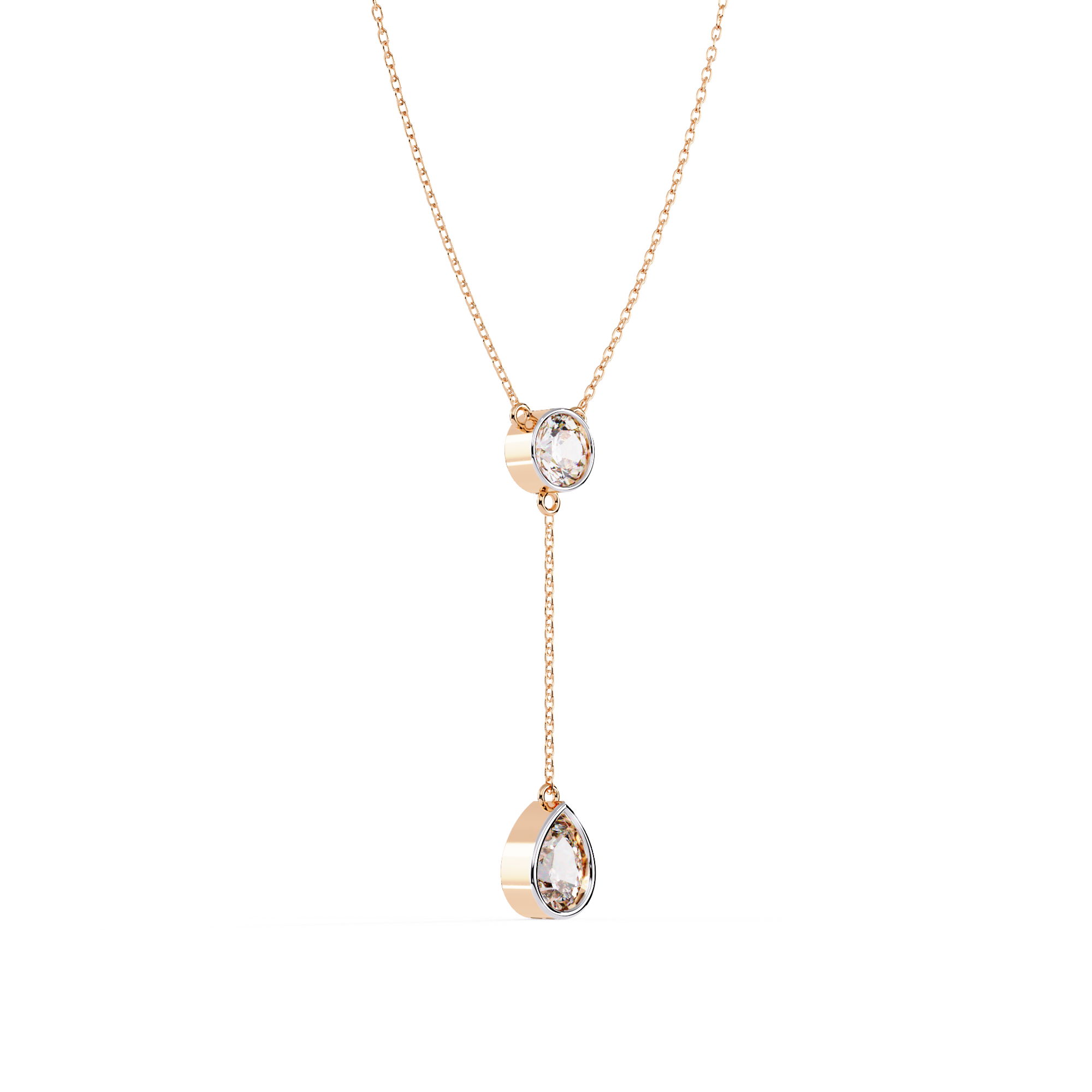 Modern Y Necklace – Round and Pear Lab Grown Diamonds with Chain