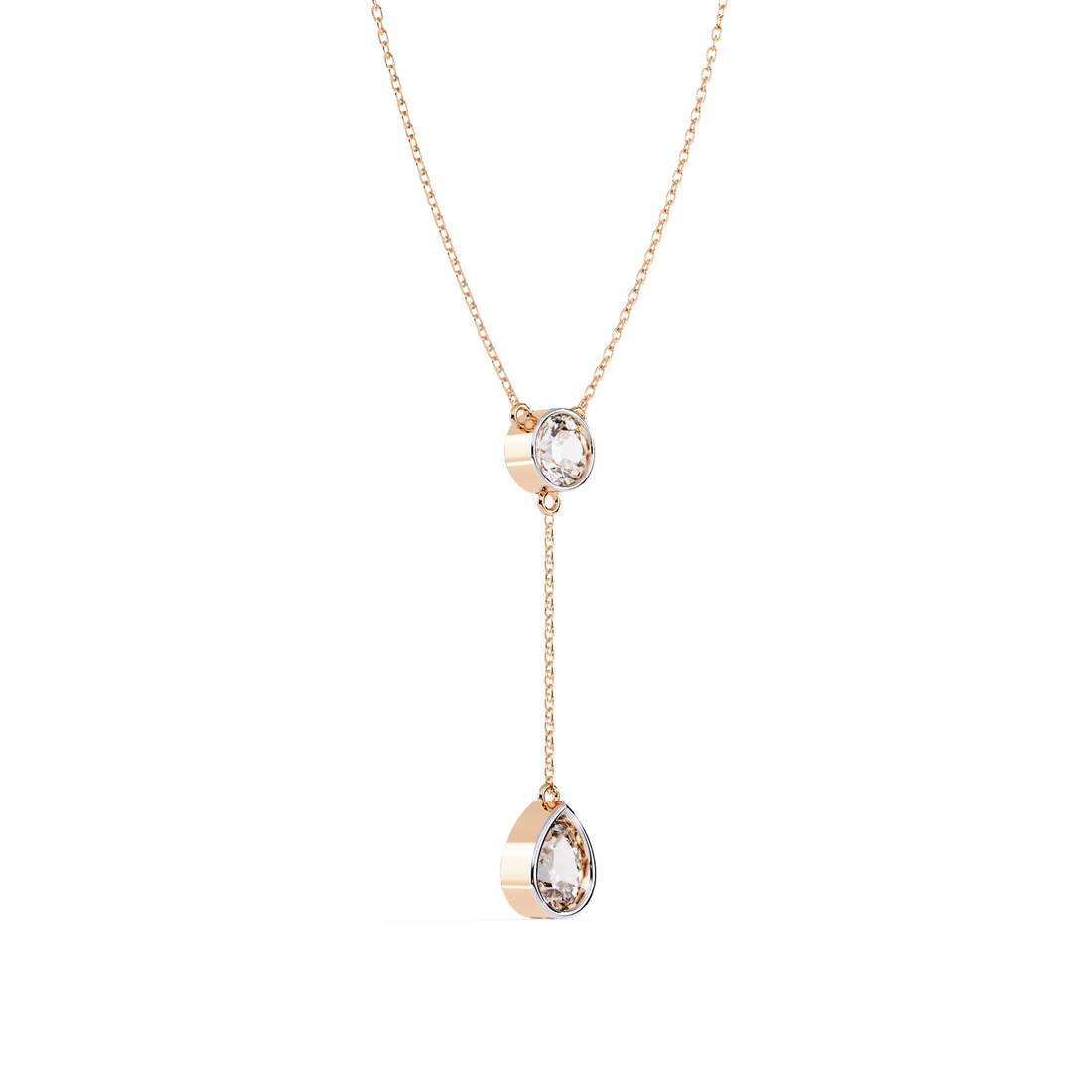 Modern Y Necklace – Round and Pear Lab Grown Diamonds with Chain