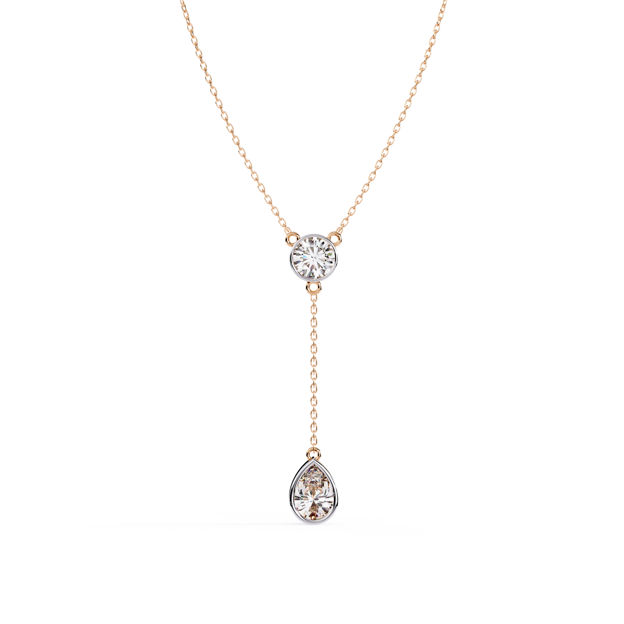 Modern Y Necklace – Round and Pear Lab Grown Diamonds with Chain