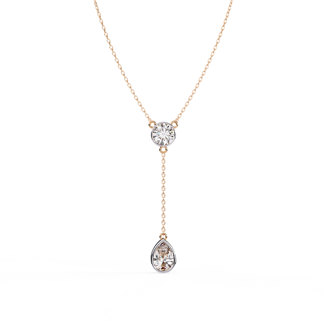 Modern Y Necklace – Round and Pear Lab Grown Diamonds with Chain