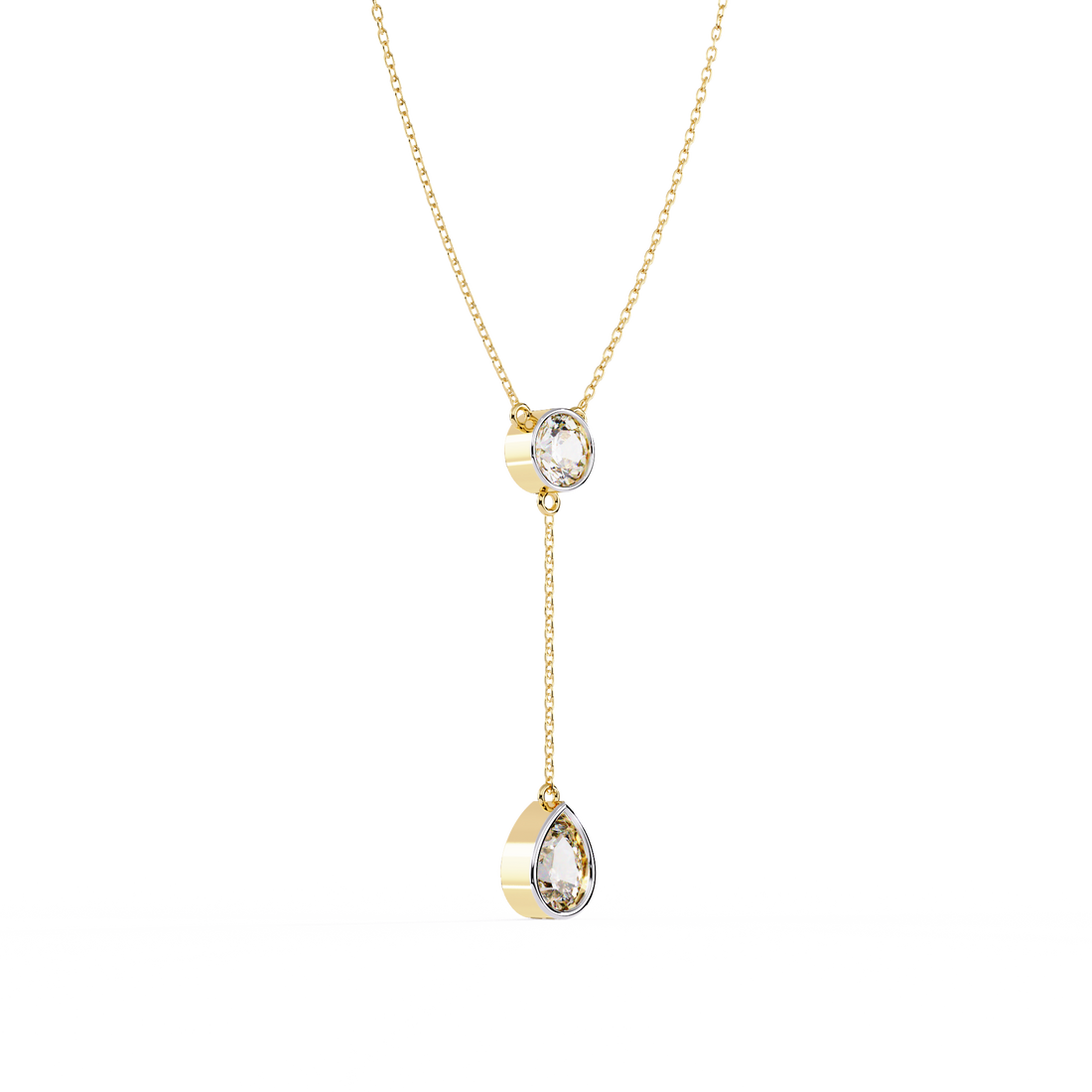 Modern Y Necklace – Round and Pear Lab Grown Diamonds with Chain