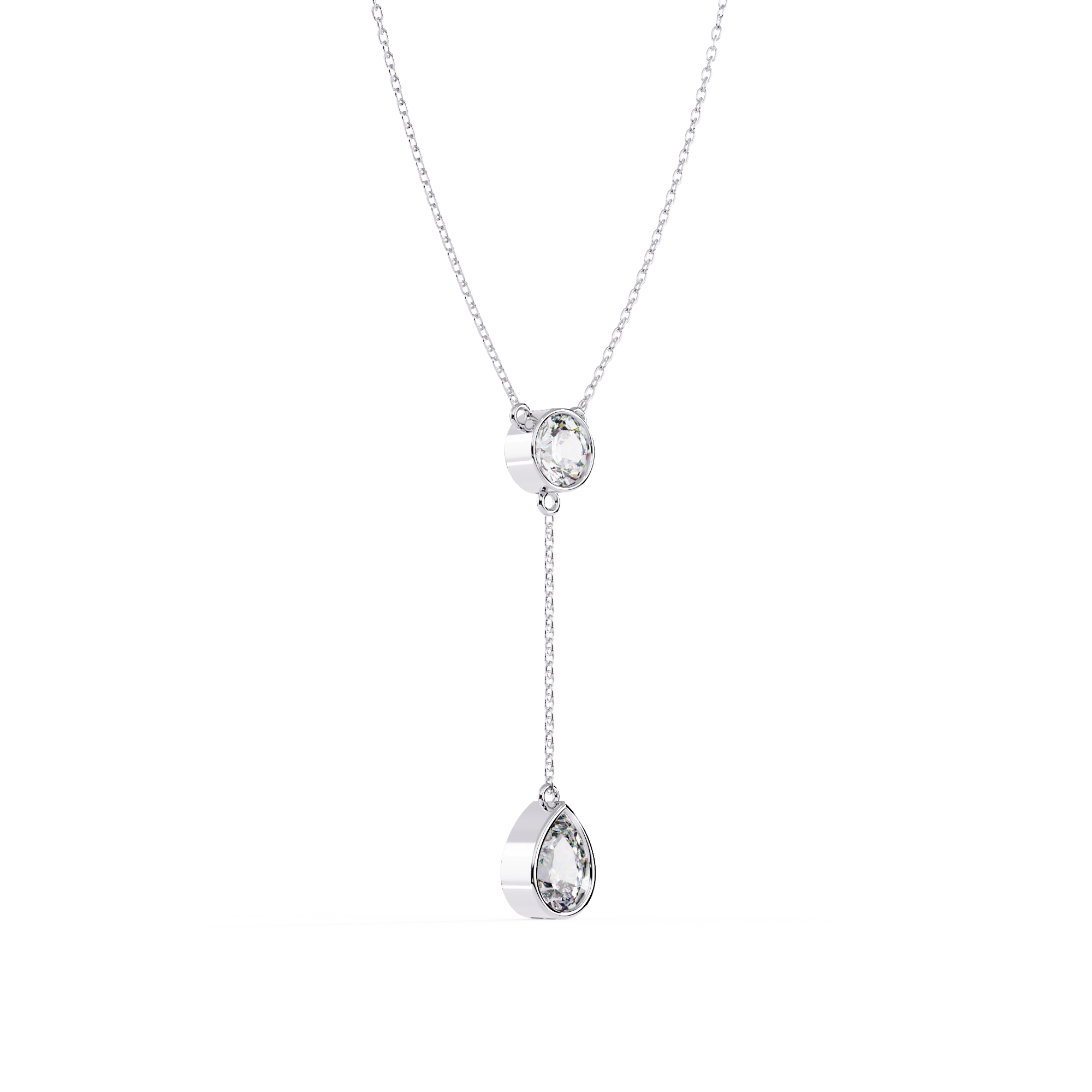 Modern Y Necklace – Round and Pear Lab Grown Diamonds with Chain