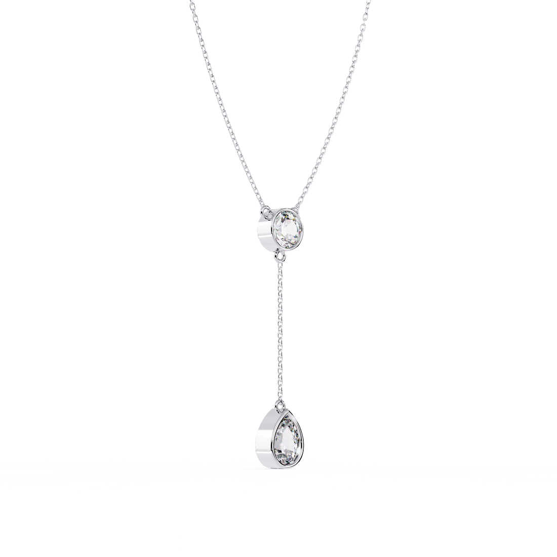 Modern Y Necklace – Round and Pear Lab Grown Diamonds with Chain