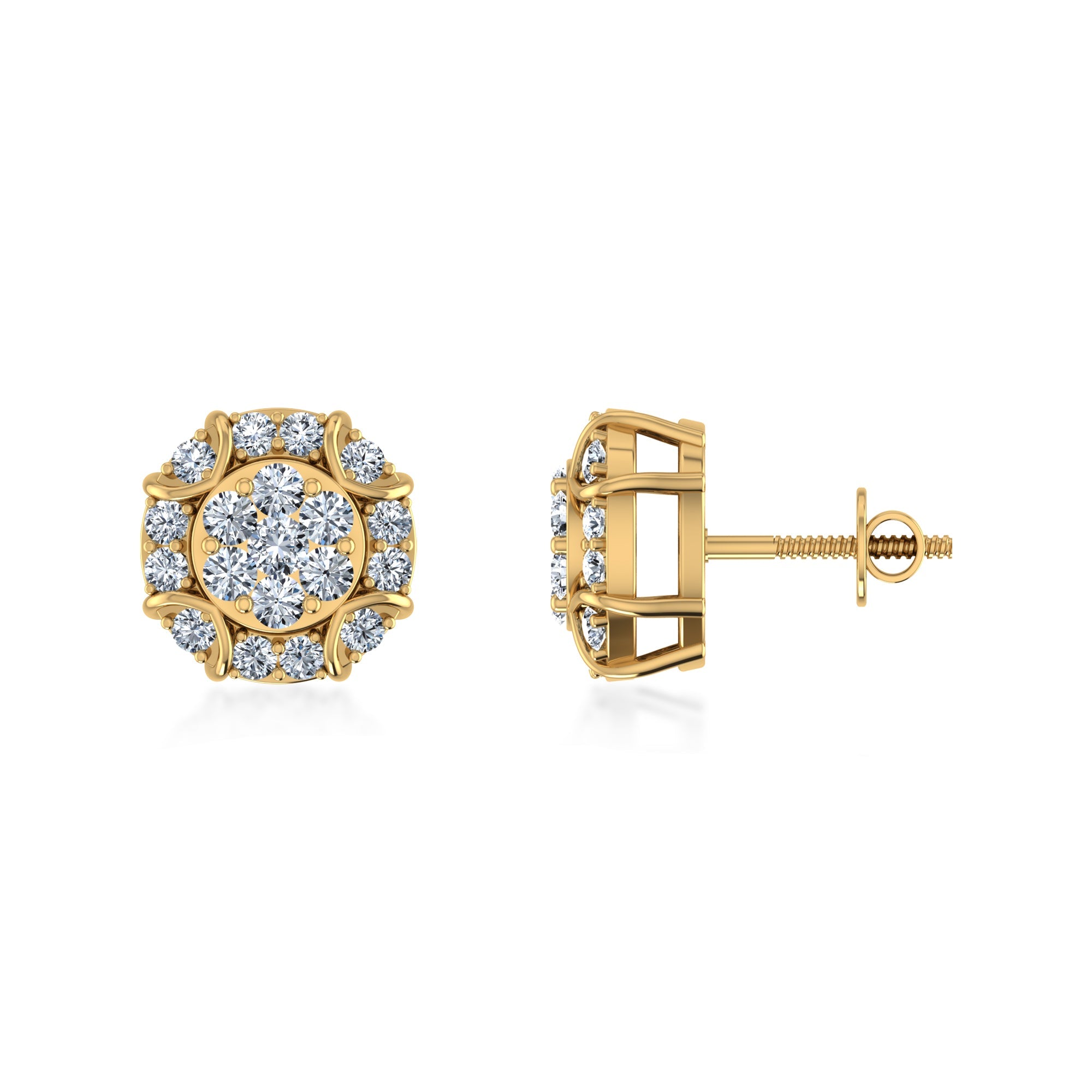 Multi-Diamond Floral Lab Grown Diamond Earrings