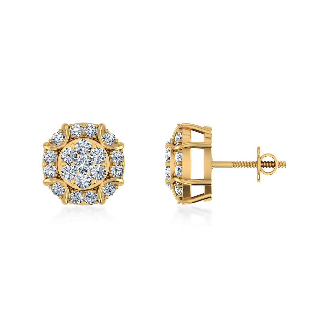 Multi-Diamond Floral Lab Grown Diamond Earrings