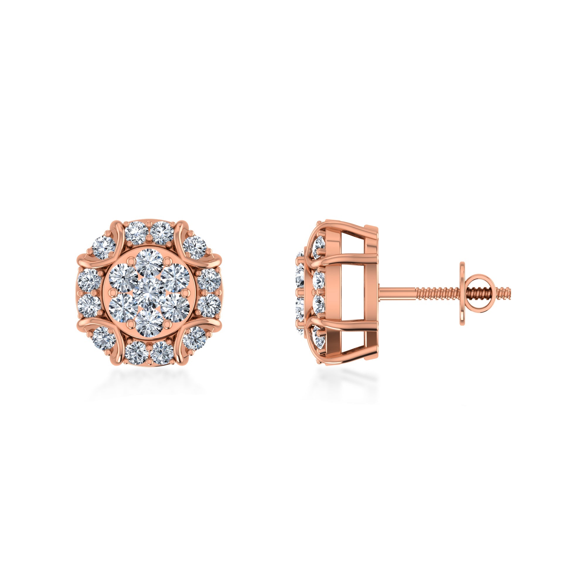 Multi-Diamond Floral Lab Grown Diamond Earrings 3