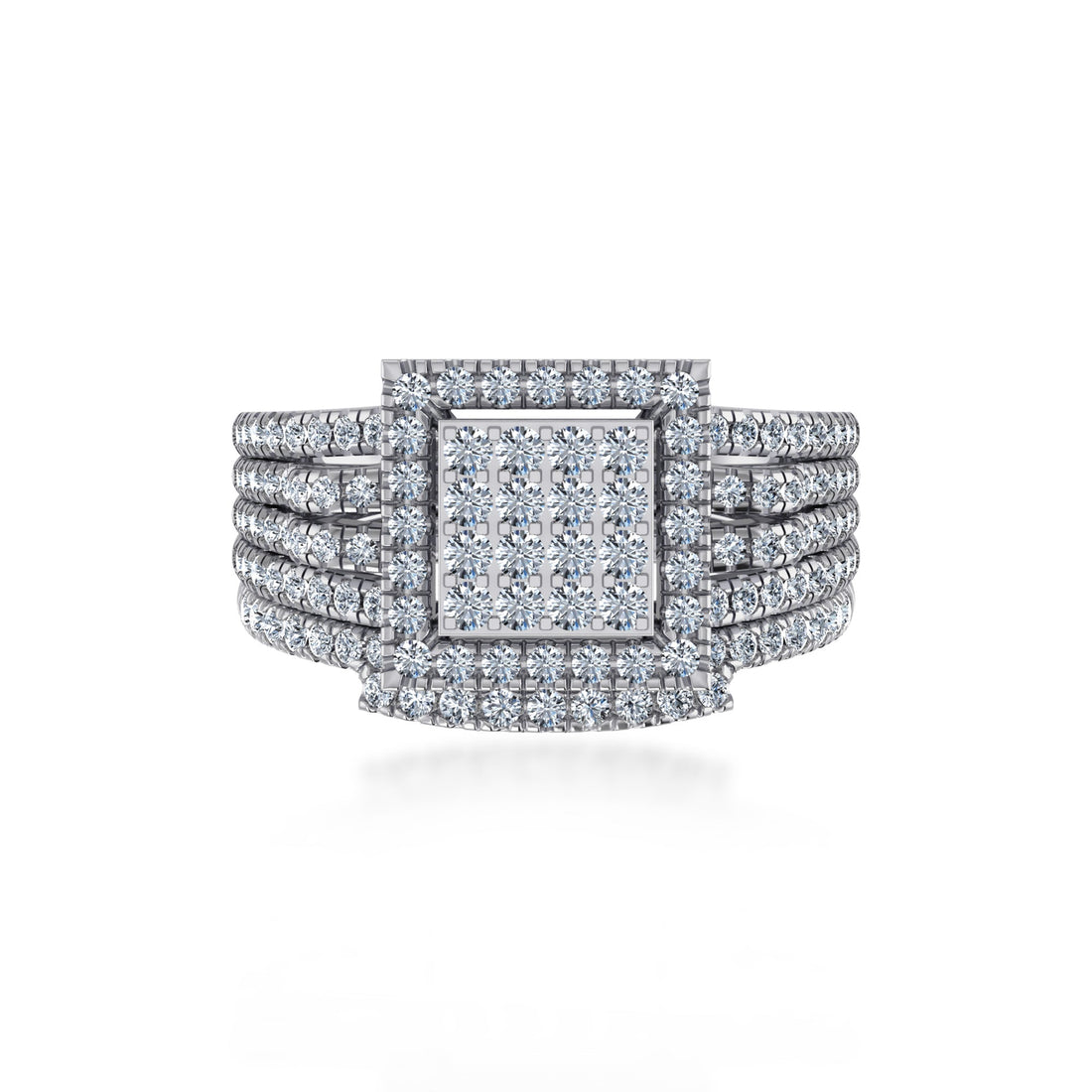Multi-Row Square Lab Diamond Cocktail Ring 3