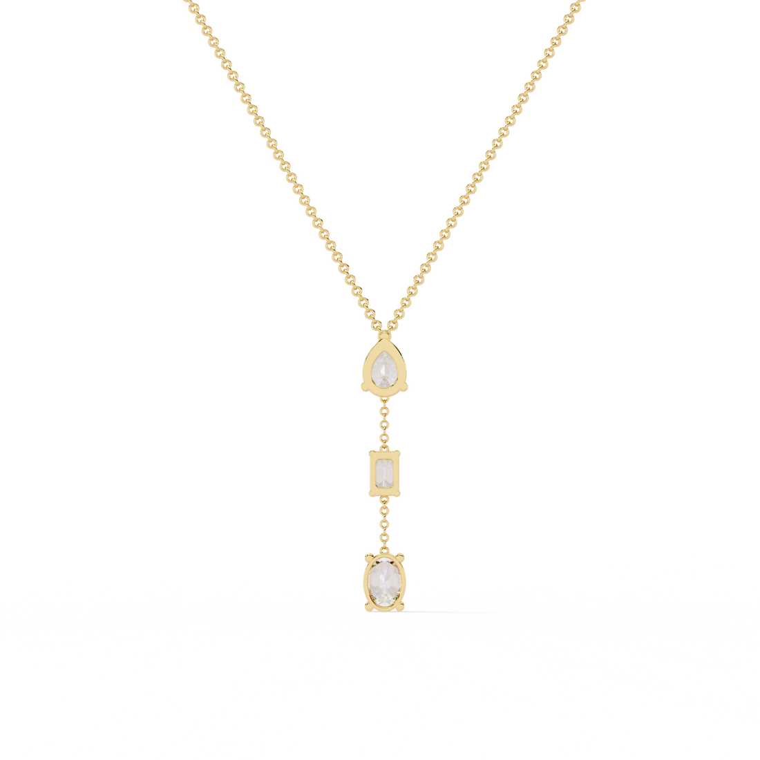 Triple Shape Lab Grown Diamond Drop Necklace – Pear, Emerald & Oval Cuts