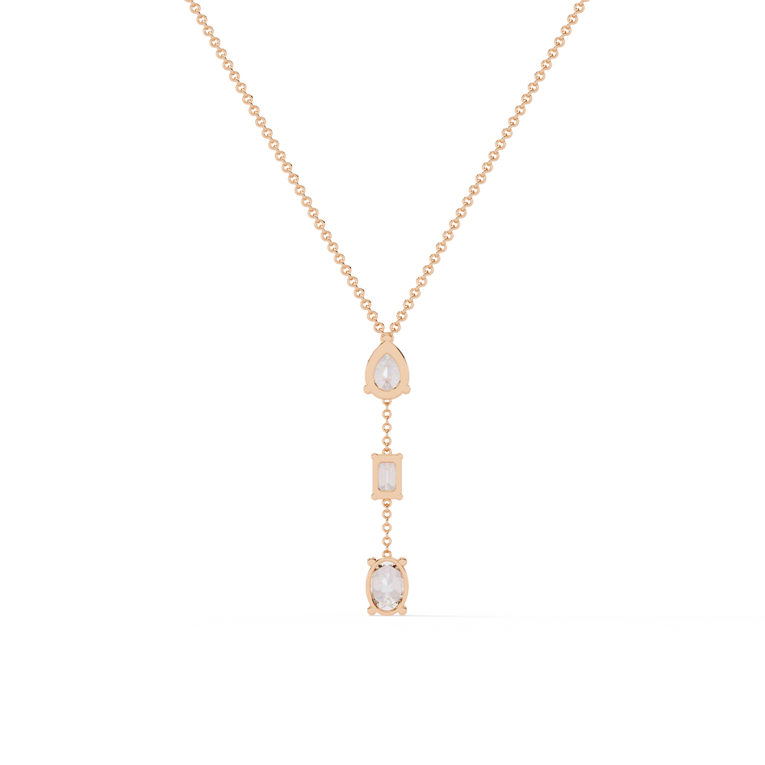Triple Shape Lab Grown Diamond Drop Necklace – Pear, Emerald & Oval Cuts