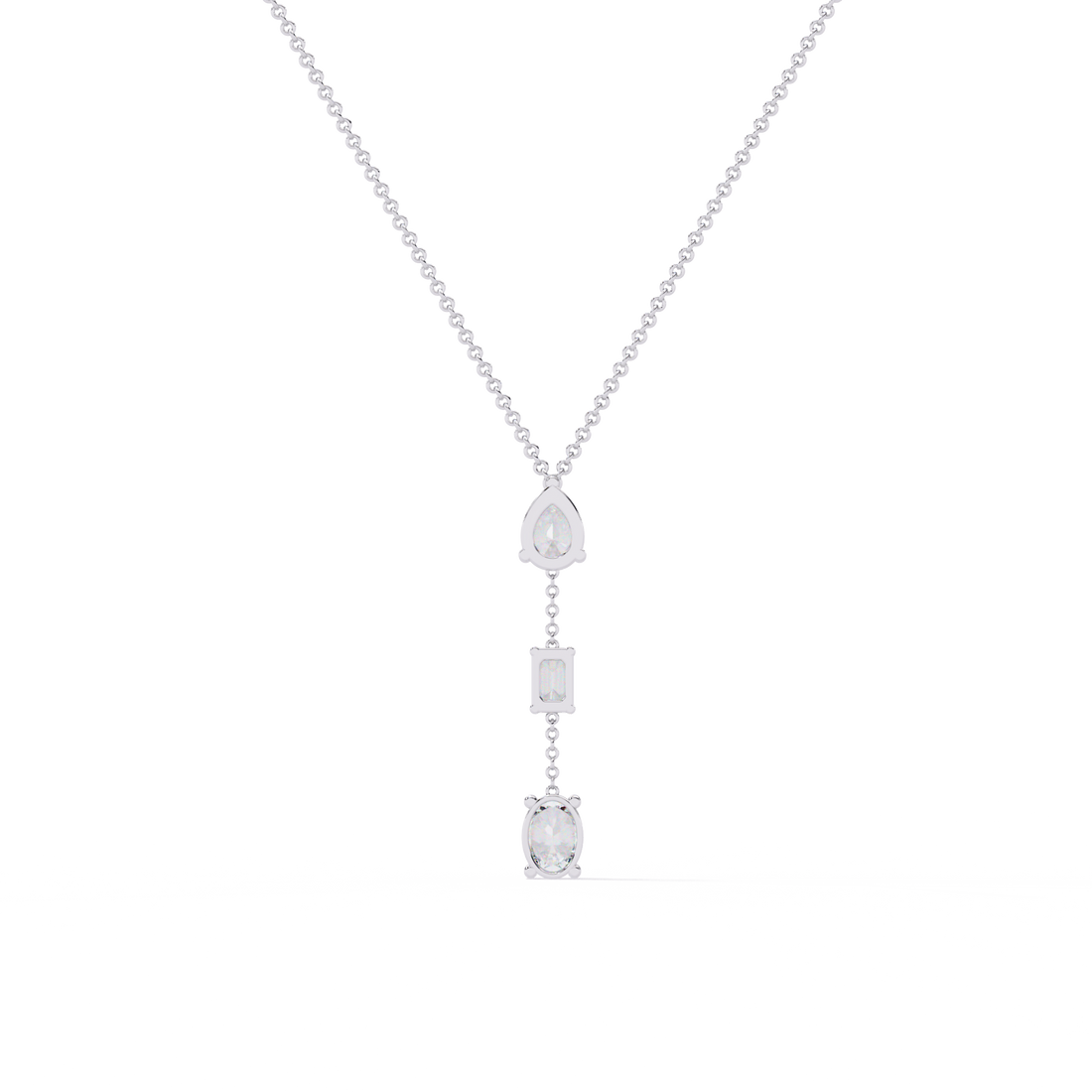 Triple Shape Lab Grown Diamond Drop Necklace – Pear, Emerald & Oval Cuts
