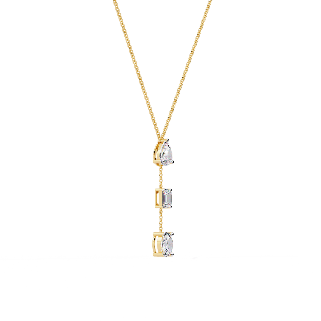 Triple Shape Lab Grown Diamond Drop Necklace – Pear, Emerald & Oval Cuts