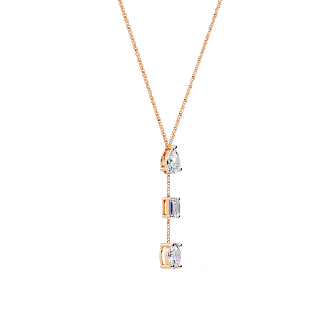 Triple Shape Lab Grown Diamond Drop Necklace – Pear, Emerald & Oval Cuts