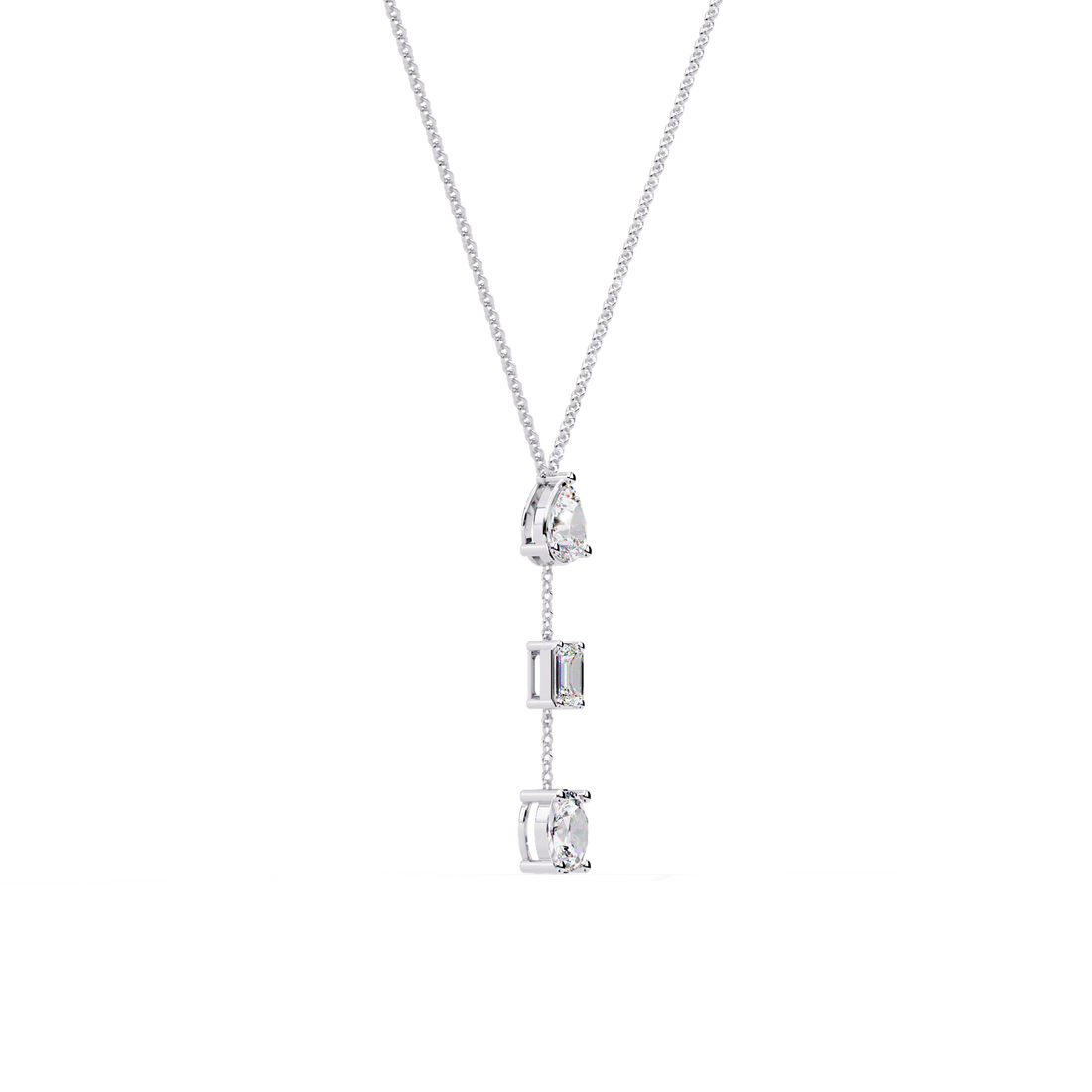 Triple Shape Lab Grown Diamond Drop Necklace – Pear, Emerald & Oval Cuts