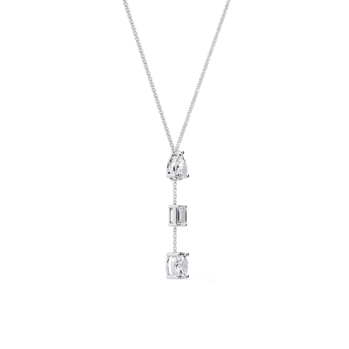 Triple Shape Lab Grown Diamond Drop Necklace – Pear, Emerald & Oval Cuts