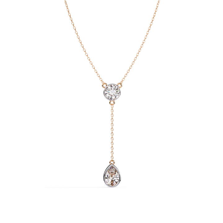 Modern Y Necklace – Round and Pear Lab Grown Diamonds with Chain