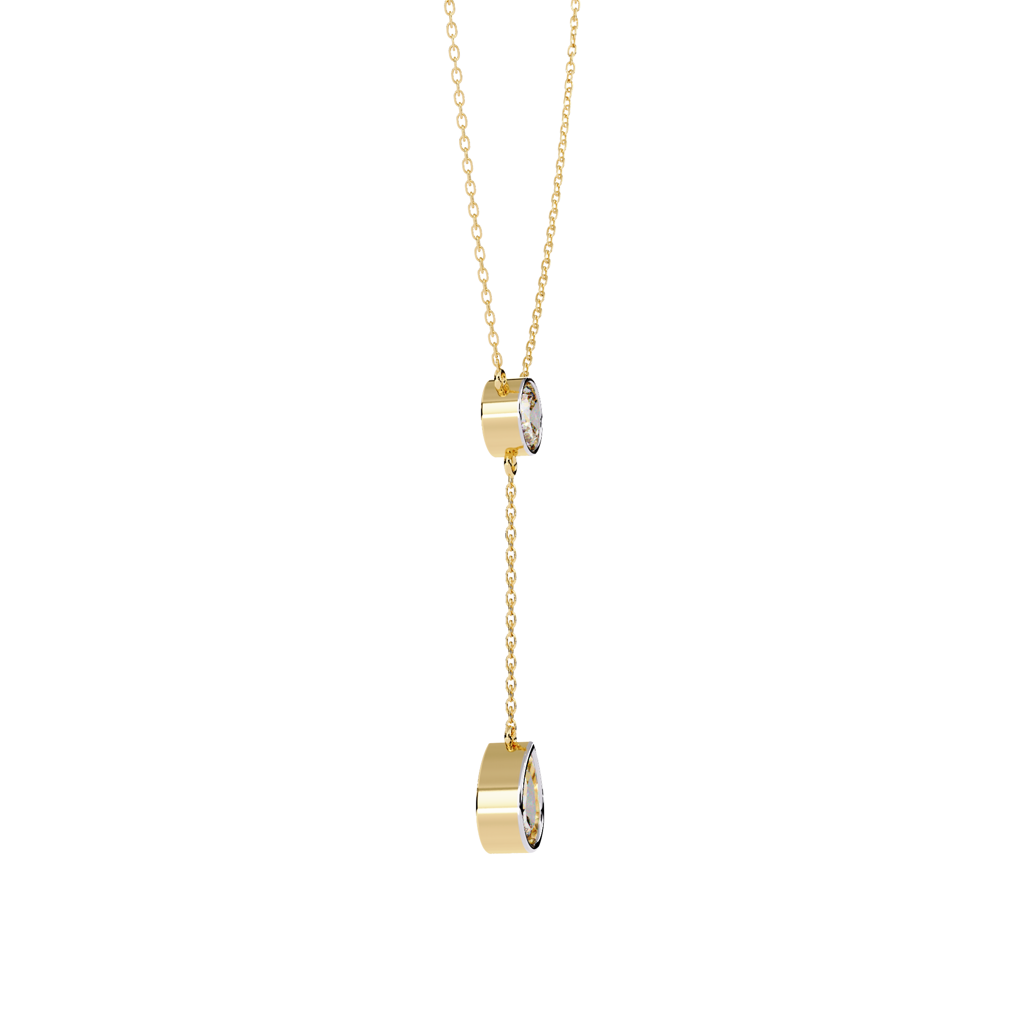 Modern Y Necklace – Round and Pear Lab Grown Diamonds with Chain
